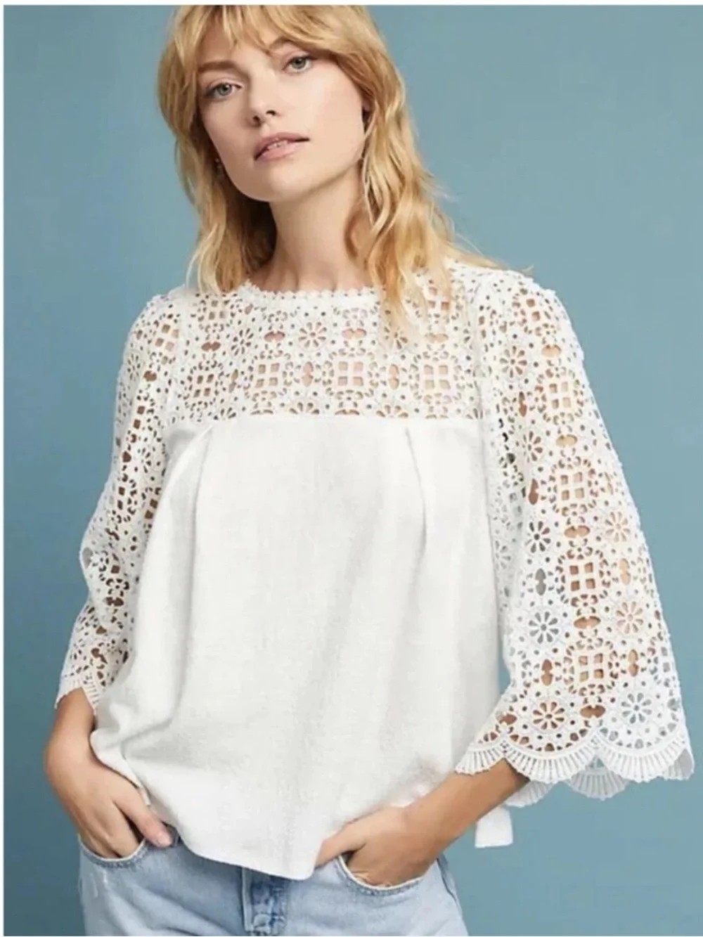 Anthropologie Erin&Ali marigold crochet lace top XS